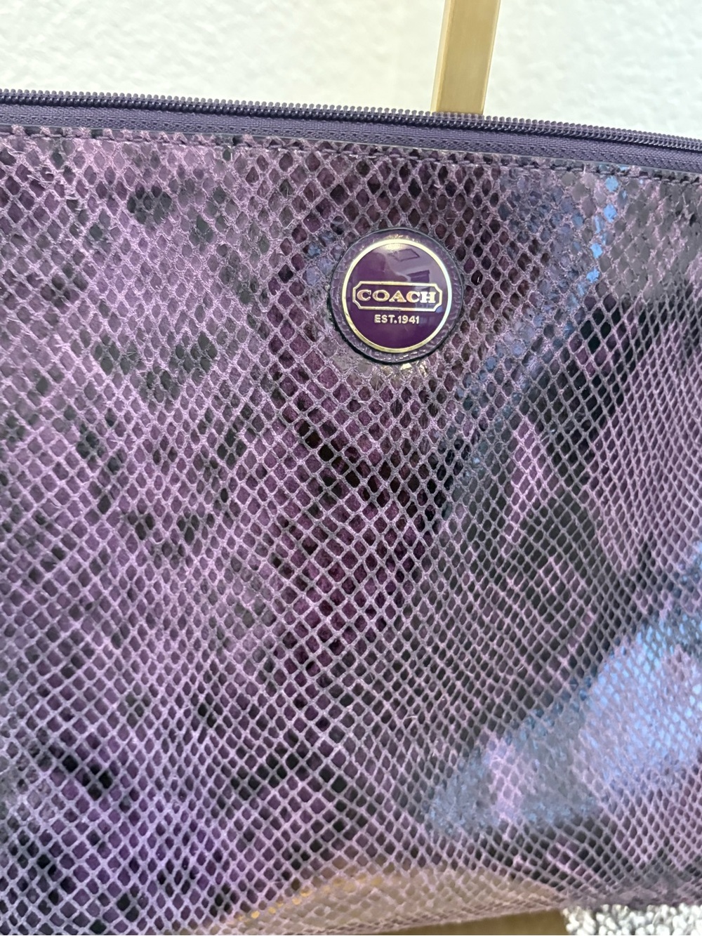 Coach Purple Leather Python Embossed Clutch Pouch - Picture 5 of 10